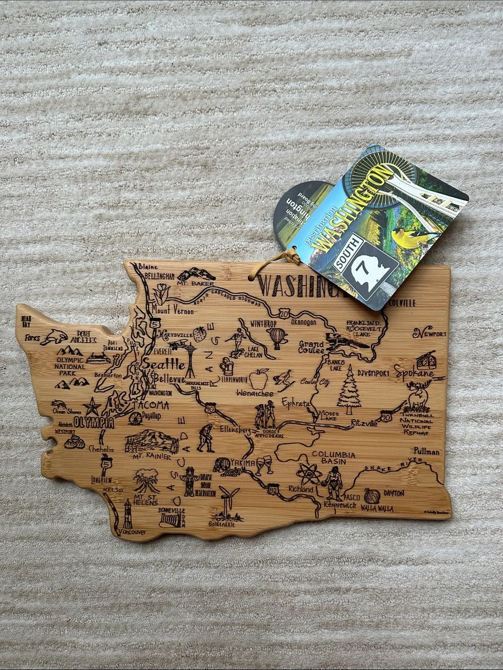 Totally Bamboo Destination Washington State State-Shaped Serving Cutting Board